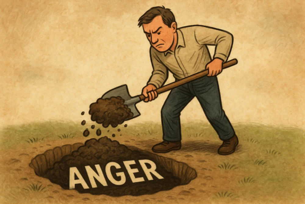 man burying anger