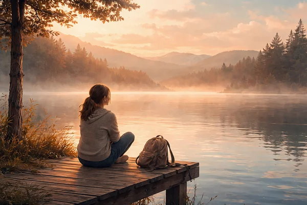 person taking a break at a lake